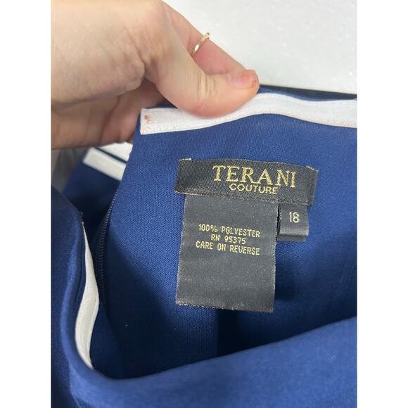 Terani Couture Mother of the Bride Off the Shoulder Gown Navy Blue 18 Formal - Picture 7 of 7